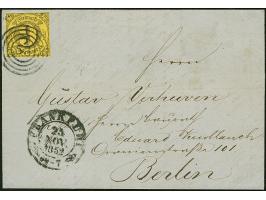 "53", der Versuchsstempel von Frankfurt am Main, sauber und gut lesbar abgeschlagen auf 9 Kr. auf gelb, farbfrisch und voll- 