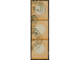 “HAMBURG-L.E. 6.JAN.(75)” (Spalink 17-11) zweimal recht klar auf senkrechtem Dreierstreifen großer Schild ½ Gr. orange. Die f