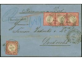 “KÖNIGSBERG i. PR. P.A. OSTBHF 11.AUG.74” (Spalink 20-2) mehrfach klar auf angetrennten Dreierstreifen und Einzelwert großer 