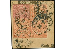 “A.AUSGABE.A 16.7.68" (Spalink 21-2) mehrfach klar auf drei Einzelmarken Norddeutscher Postbezirk ½ Gr. orange und Einzelwert