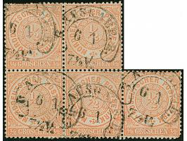 “B.AUSGABE.B 6.1.(69)” (Spalink 21-3M) ohne Trennstrich und Jahreszahl, mehrfach klar auf Fünfer-Block Norddeutscher Postbezi