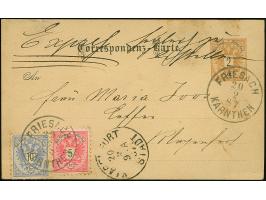 1883, Doppeladler 5 Kr. lebhaftlilarot/schwarz und 10 Kr. mittelviolettultramarin/schwarz als Zufrankatur auf Ganzsachenkarte