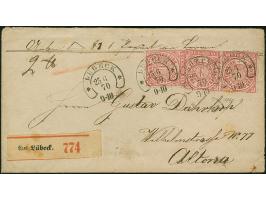 “LÜBECK** 25.6.70” (Spalink 22-1) mehrfach klar auf waagerechtem Paar und Einzelmarke Norddeutscher Postbezirk 1 Gr. gezähnt 