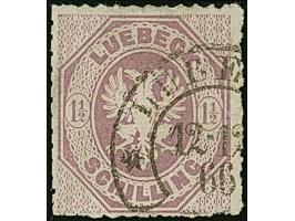 “LÜBECK** 12.12.66” (Spalink 22-1) klar auf loser Marke Lübeck 1½ S. dunkelbraunpurpur, in einwandfreier Erhaltung, signiert 