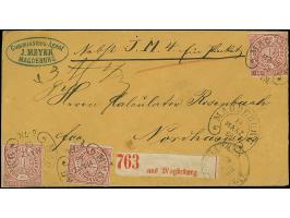 “MAGDEBURG 13.MÄRZ.68” (Spalink 23) mehrfach klar auf drei Einzelmarken Norddeutscher Postbezirk 1 Gr. durchstochen als tarif