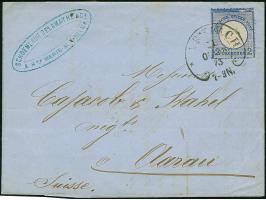 “MARKIRCH 31.OCTBR.73” (Spalink 24) etwas undeutlich auf großer Schild 2 Gr. grauultramarin mit Plattenfehler “heller Fleck i