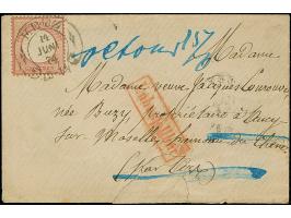 “METZ 14.JUNI.74” (Spalink 25-1N) klar auf großer Schild 1 Gr. karmin auf Briefkuvert nach Lucy mit Ankunftsstempel. Da der E