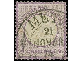 “METZ 21.NOVBR.74” (Spalink 25-2) klar auf loser Marke kleiner Schild ¼ Gr. graupurpur. Die farbfrische Marke ist gut geprägt