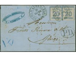 “MÜHLHAUSEN i. ELS. 27.OCTBR.71” (Spalink 26-1) klar auf waagerechtem Paar Elsaß-Lothringen 20 C. mit Netzwert Spitzen nach o