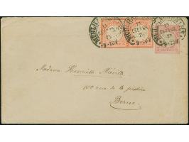 “MÜHLHAUSEN i. ELS. 13. SEPTBR.73” (Spalink 26-4) mehrfach recht klar auf Ganzsachen-Umschlag kleiner Schild 3 Kr. mit tarifg