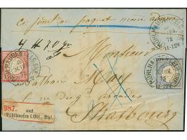 “MÜHLHAUSEN i. ELS. BHF. 15.OCTBR.72” (Spalink 26-5) zweimal klar auf kleiner Schild 1 Gr. karmin und großer Schild 2 Gr. gra