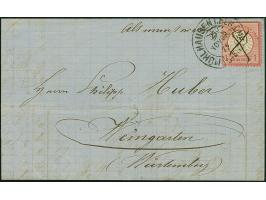 “MÜHLHAUSEN i. ELS. BHF. 25.NOVBR.72” (Spalink 26-5) klar als nachträgliche Entwertung auf großer Schild 1 Gr. karmin mit han