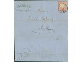 “MÜLHAUSEN i. ELSASS 4.JUNI.74” (Spalink 26-7) sehr klar rückseitig als Ankunfsstempel auf Faltbrief mit großer Schild 1 Gr. 