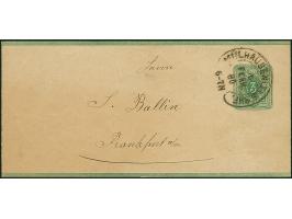 “MÜLHAUSEN i. ELS.BHF. 16.FEBR.80” (Spalink 26-9) sehr klar auf Ganzsachen-Streifband 3 Pfge nach Frankfurt. Das Streifband m