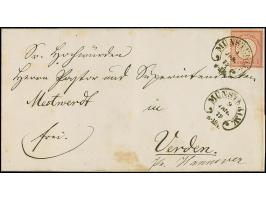 “MÜNSTER i. W. 9.JAN.72” (Spalink 28) sehr klar auf kleiner Schild 1 Gr. karmin auf Faltbriefhülle nach Verden mit Ankunftsst