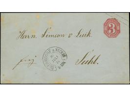 “OBERNDORF a. NECKAR 20.JULI.74” (Spalink 29) klar auf Ganzsachen-Umschlag Württemberg 3 Kr. nach Suhl mit Ausgabestempel. De