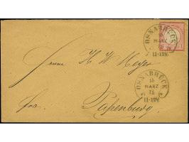 “OSNABRÜCK 15.MÄRZ.72” (Spalink 30-2) klar auf kleiner Schild 1 Gr. karmin auf Briefkuvert nach Papenburg mit Ankunftsstempel