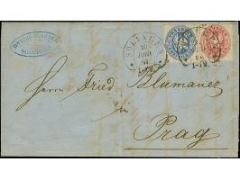 “SOLINGEN 20.JUNI.67” (Spalink 34-1) klar auf Preußen Wappen 1 und 2 Sgr. auf komplettem Faltbrief nach Prag mit Ankunftsstem