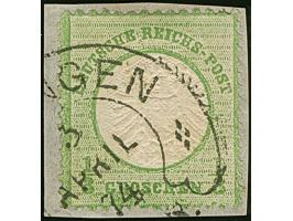 “SOLINGEN 3.APRIL.74” (Spalink 34-4) auf großer Schild ⅓ Gr. gelblichgrün im kleinen Format L15 auf Briefstück. Die farbfrisc