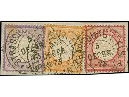 “STRASSBURG i. ELS. 5. DECBR.73” (Spalink 36-5) dreimal klar auf kleiner Schild ½ Gr. grauviolett sowie großer Schild ½ Gr. o