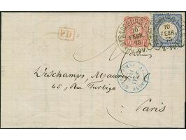 “STRASSBURG i. ELS. BHF. 10. FEBR.75” (Spalink 26-5) zweimal klar auf großer Schild 2 Gr. grauultramarin und 10 Pfge karminro