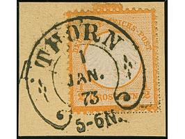 “THORN 1.JAN.73” (Spalink 38-1) sehr klar auf kleiner Schild ½ Gr. orange auf Briefstück. Die farbfrische Marke ist gut geprä