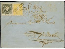 1858, Kaiser Franz Josef 1 Kr. gelb und 3 Kr. schwarz, Type I, als patriotische Frankatur und sauber entwertet durch Stempel 