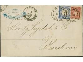 “THORN 15.APRIL.75” (Spalink 38-1) zweimal klar auf großer Schild 2 Gr. grauultramrin und 10 Pfge mattrot als tarifgerechte F