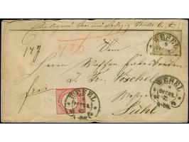 "WESEL** 9.DECBR. (Spalink 40) mehrfach klar auf kleiner Schild 5 Gr. ockerbraun und großer Schild 1 Gr. karmin als tarifgere