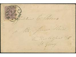 “HAMBURG 18.NOVBR,75” (Spalink 17-10) sehr klar auf 5 Pfge violett auf farblos geprägtem Zierbrief als Ortsbrief nach St. Geo