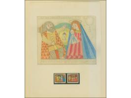 1972, Weihnachtsmarke 30 Pfg. als Entwurf, 24 farbige Skizzen im kleineren Format mit verschiedenen Motiven und mit Wertangab