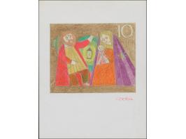 1972, Weihnachtsmarke 30 Pfg. als Entwurf, 24 farbige Skizzen im kleineren Format mit verschiedenen Motiven und mit Wertangab