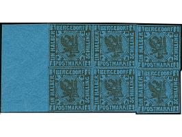 1861, ½ Sch. dunkelblau, waagerechter 6er-Block, voll- bis breitrandig, links &nbsp;mit breitem Bogenrand, postfrisch.Fotoatt