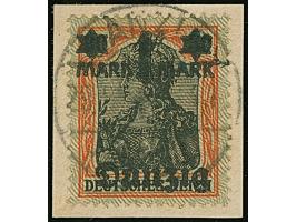 1 M. auf 30 Pfg. mit doppeltem Netzunterdruck, Spitzen nach oben, mit zeitgerechter Entwertung “DANZIG TA 29.8.20” auf Briefs