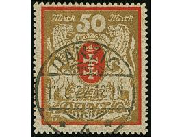 Großes Staatswappen 50 M. rot/gold mit Wasserzeichen 2X, mit zeitgerechter Entwertung “DANZIG *4* 19.8.22” und sehr gutem Dur