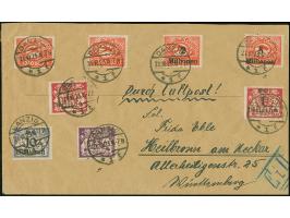 Flugpost 250000 M. - 5 Mio. auf 50.000 M. komplett je mit Stempel “DANZIG *1t 21.10.23” mit Zufrankatur auf überfrankiertem L