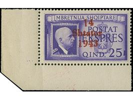 1943, Freimarken 1-25Q. einheitlich mit Aufdruckfehler “lange 1 von 14”, Aufdruckfeld 41 bzw. 46, meist Randstücke, die Höchs