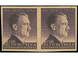 1943, Hitler 12 Zl., ungezähnter Probedruck auf ungummiertem, gelblichen Papier, waagerechtes Paar, tadellos, der rechte Wert