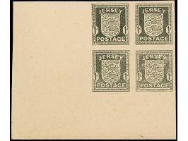 1941, Wappen 1P., Probedruck in schwarz auf ungummiertem Kartonpapier, Viererblock aus der linken unteren Bogenecke, tadellos