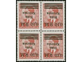 1944, 0,10 M. mit kopfstehendem Aufdruck, Viererblock von den Aufdruckfeldern 19-20 sowie 29-30, postfrisch, tadellos, teils 