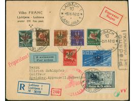 1944, Flugpost 25C.-10L. mit Stempel “LAIBACH -9.VII.44 10” auf zensiertem Express-R-Brief nach Speicher, rückseitig Transit-