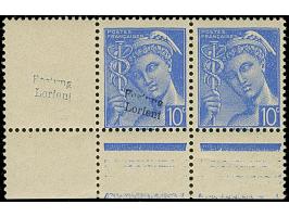 1945, Merkurkopf 10 C. im waagerechtes Unterrandpaar mit Leerfeld in Markengröße, das Leerfeld und die linke Marke mit Handst