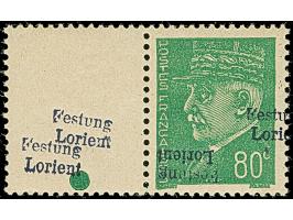 Pétain 80C. mit Leerfeld in Markengröße links, die Marke mit doppeltem Aufdruck, davon einer kopfstehenden, das Leerfeld mit 
