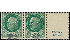 Pétain 2Fr., waagerechtes Paar mit Leerfeld in Markengröße rechts, die linke Marke mit kopfstehendem, die rechte Marke sowie 