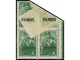 1941, Arbeiter 15K., Viererblock aus der rechten oberen Bogenecke, die beiden oberen Marken infolge Bogenumschlags mit Aufdru