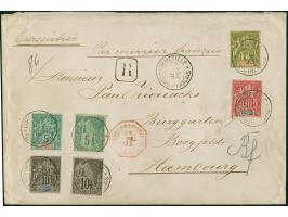 1892, Allegory 1 fr. olive/red on yellowish paper, together with additional franking including Forerunner Dubois, each neatly