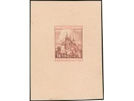 1939, Prag 1K. lilabraun, Einzelabzug auf ungummiertem Papier (46x64mm), in von der endgültigen Ausgabe etwas abweichendem Fo