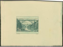 1940, Lainsitz-Brücke mit Bechin im Hintergrund 5K. schwarzgrün, Einzelabzug in abweichendem Format, die Schriftleisten sind 