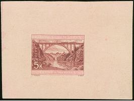 1940, Lainsitz-Brücke mit Bechin im Hintergrund 5K. dunkelbräunlichlila, Einzelabzug in abweichendem Format, die Schriftleist