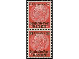 1939, Hindenburg 24 Gr. auf 12 Pfg., senkrechtes Paar, dabei die obere Marke durch Auflage auf dem Bogen mit teilweise fehlen